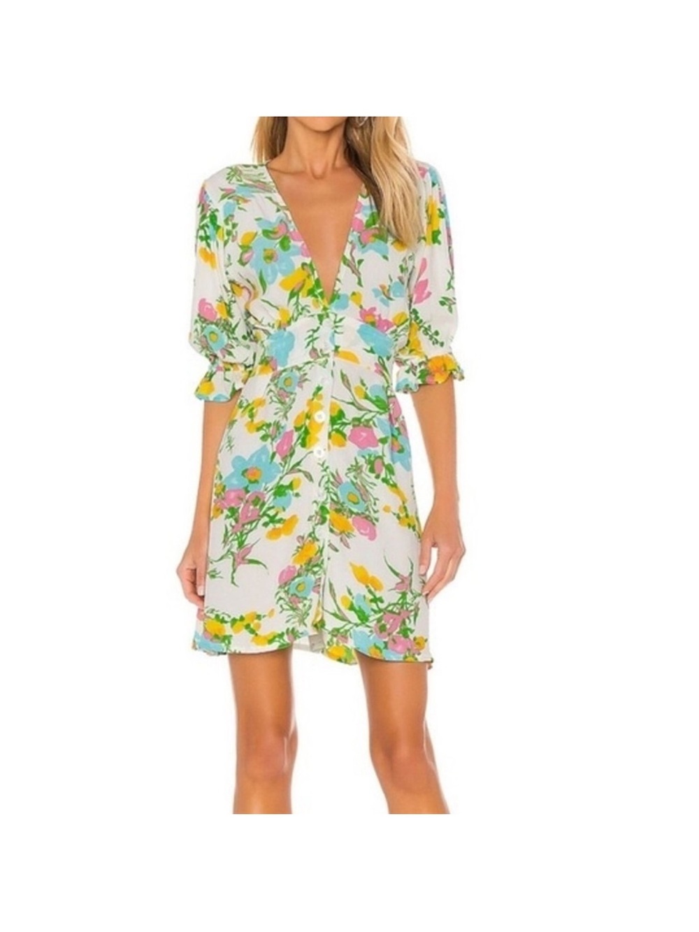 Faithfull The Brand Caliente Dress Leona Floral Print Tie Waist Midi Dress M